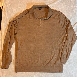 J Crew Mens Merino Wool Blend Long Sleeve Polo Sweater Brown Size Extra Large XL